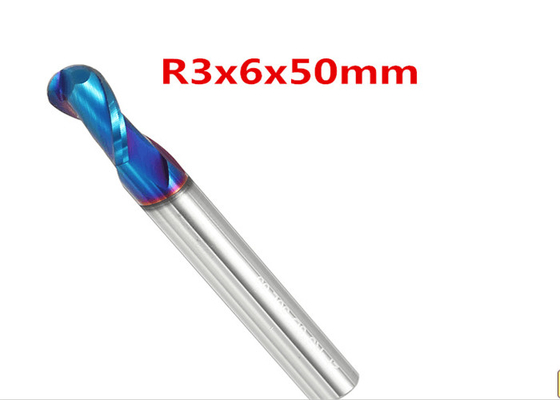HRC50 2 Flute Ball Nose End Mill , 6mm Ball Nose Cutter TISIN Coating