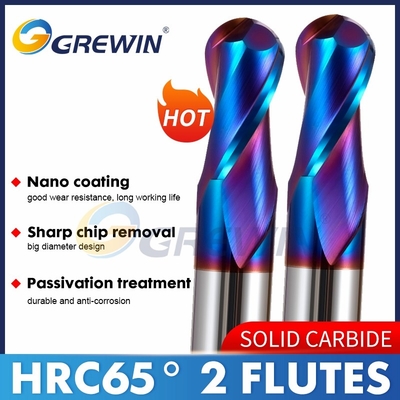 HRC65 Milling Machine Drill Bits CNC 2 Flute Tungsten Carbide Bull Nose End Mill
