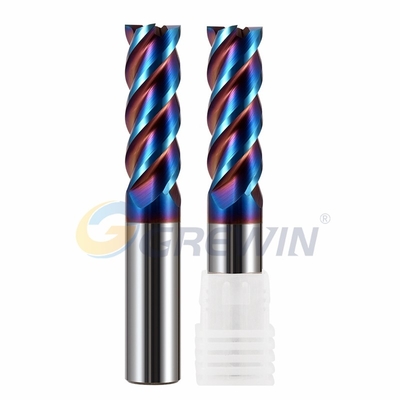 HRC65 Tungsten Carbide 4 Flutes Flat End Mill With Blue Nano Coating