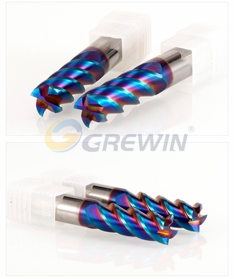 HRC65 Tungsten Carbide 4 Flutes Flat End Mill With Blue Nano Coating