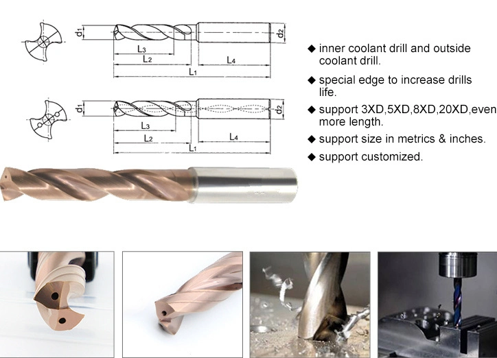 Tungsten Carbide Drill Bit for Hard Metal Drilling with Inner Coolant